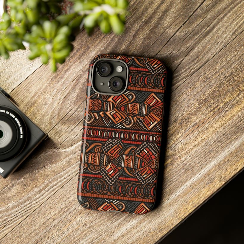 African seamless pattern infused with koi fish on a phone
