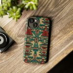 African pattern with hut and shield designs on phone cover