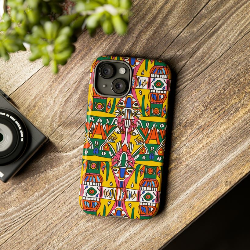 African seamless pattern with tribal mask theme on phone