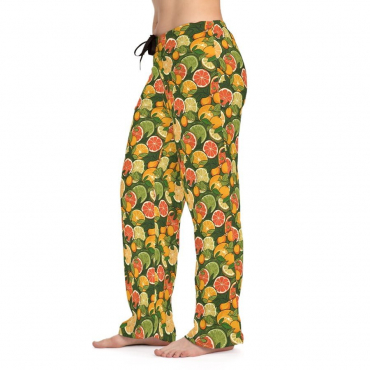 A seamless citrus pattern on pajama pants