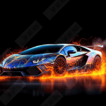 Artwork of a lamborghini surrounded by fire