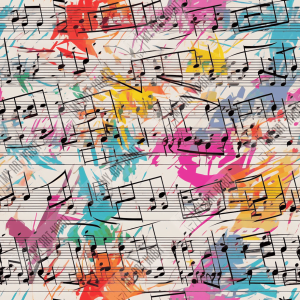 Sheet music repeat pattern with retro graffiti paint background