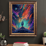Framed print of a wild colorful cosmos as seen by an astronaut