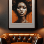 Portrait painting of an African woman staring defiantly at the viewer