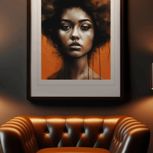 Portrait painting of an African woman staring defiantly at the viewer