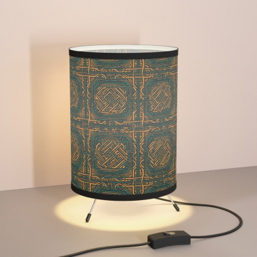 Teal and brown classic maze pattern on a lampshade