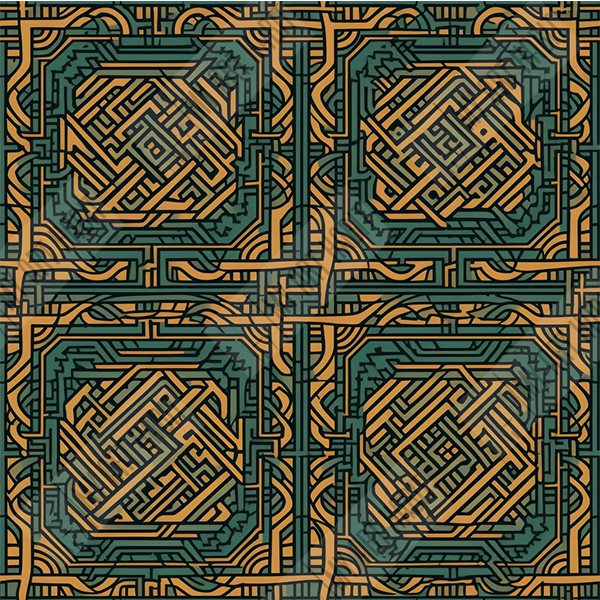 Teal and brown classic maze pattern