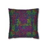 A colorful neon maze repeat pattern printed on a cushion