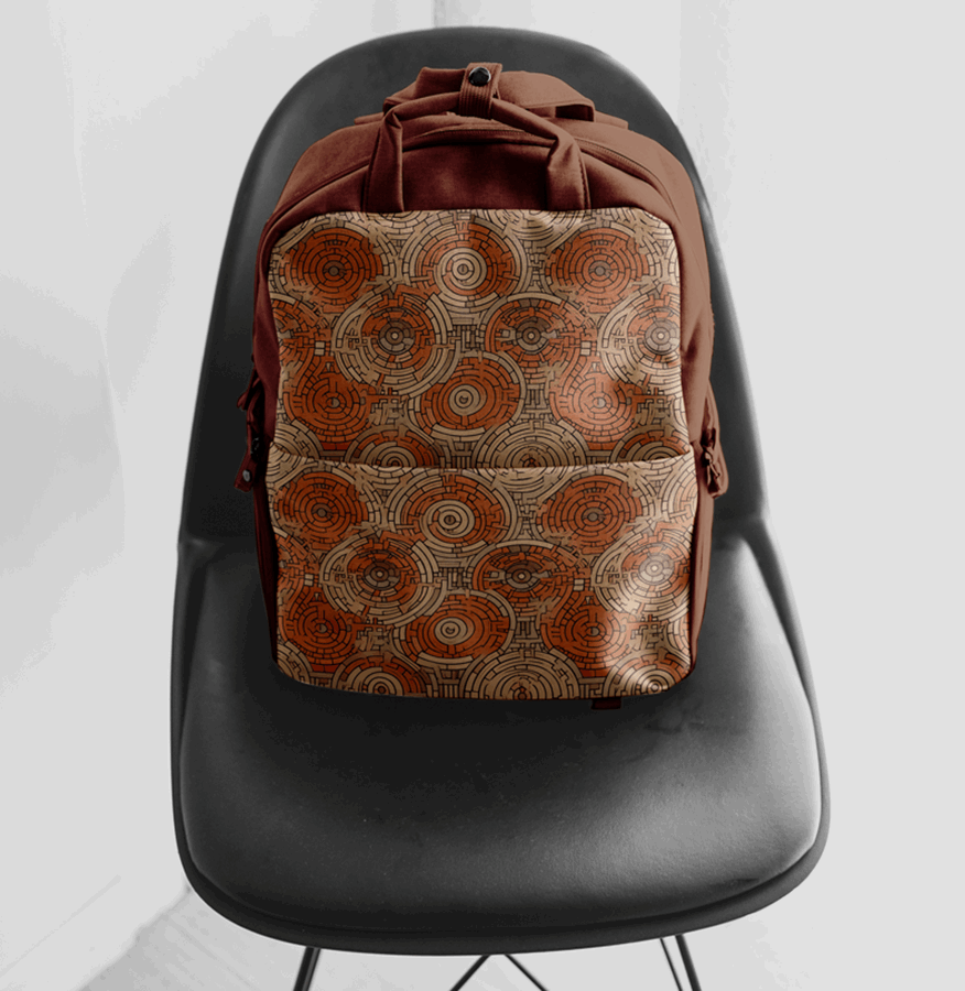 A labyrinth style repeat seamless pattern on a backpack