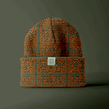 Orange maze repeat seamless pattern on winter hat